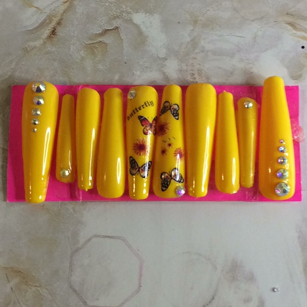 Xl Yellow Sunflower butterfly Nails